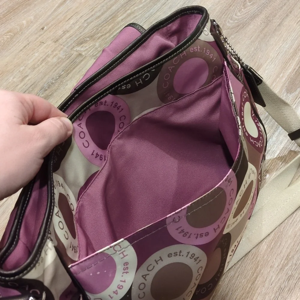 👶🎒Coach Pink/Purple & Brown Circle Diaper Baby Bag w/ Changing Pad👶🎒